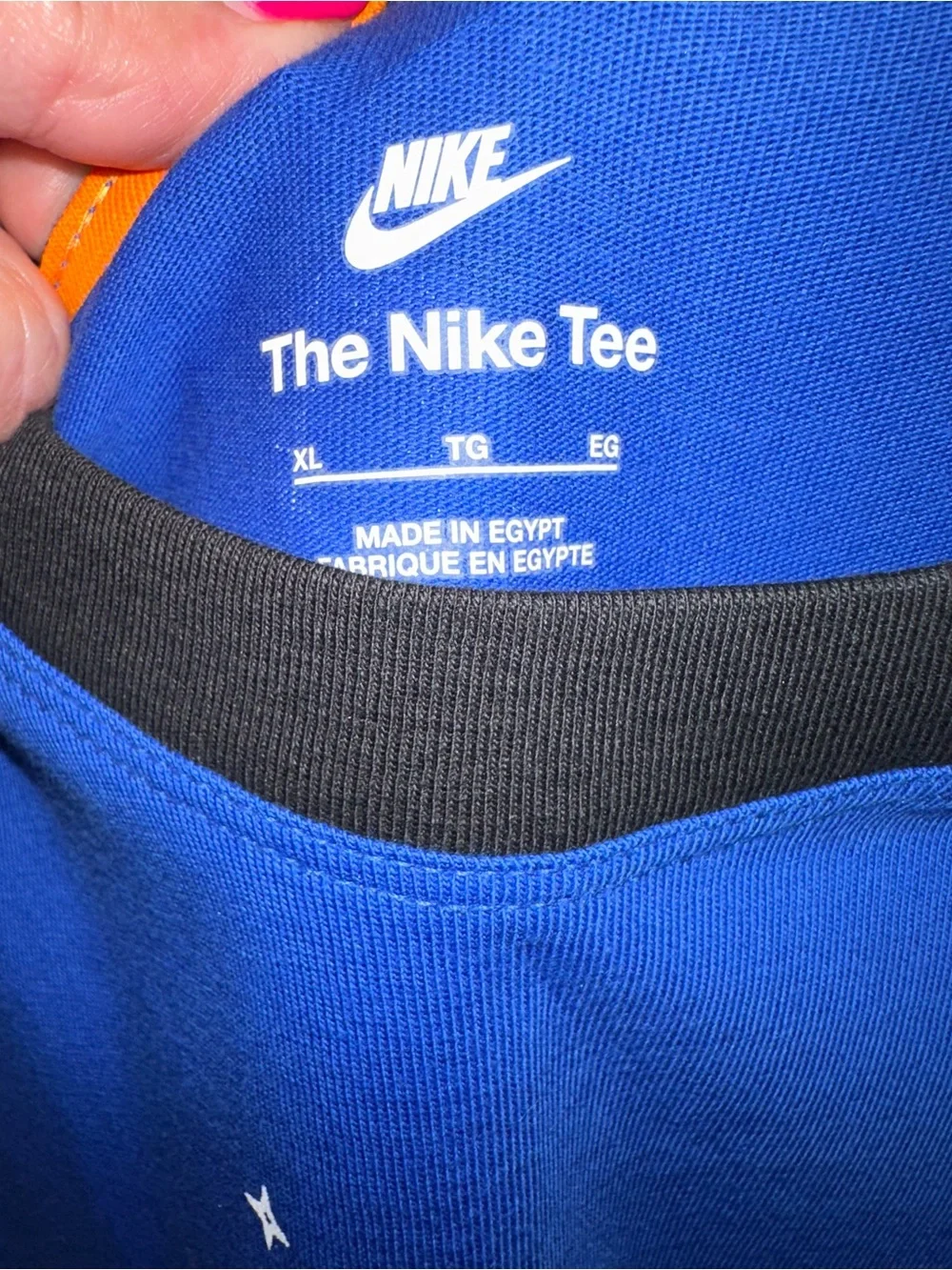 Nike Royal Blue Short-Sleeve Graphic Tee with Orange Accents
